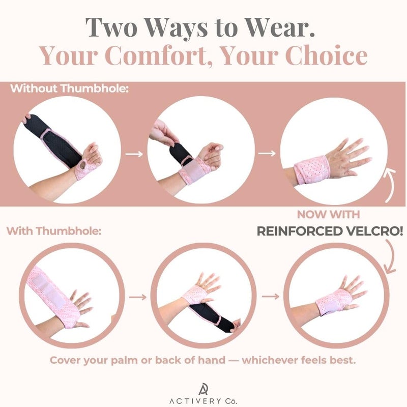 Activery Co Carpal Tunnel Wrist Brace Left Hand, Right Hand for Women, Day or Night Compression Wrist Support Brace for Fitness, Keyboard Use, or Overnight Support, 2 Pack, Pink Zebra Print - Image 4